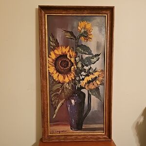 Vintage Sunflower Vase Framed Art "Sunflower" Lehner Museum Print Editions